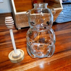 Clear Glass Bear Jar with Honey Dipper